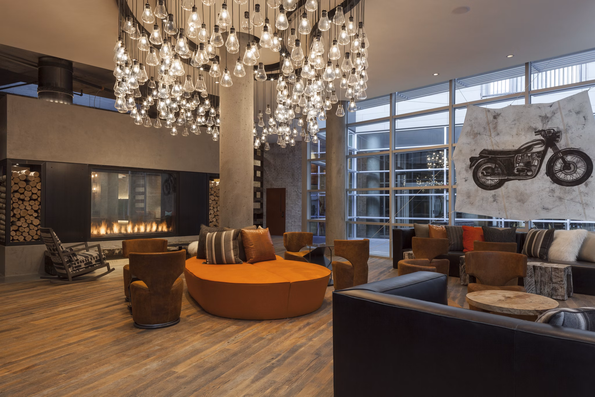 Clubhouse with modern design elements at Anthology Apartments, featuring luxury amenities for residents