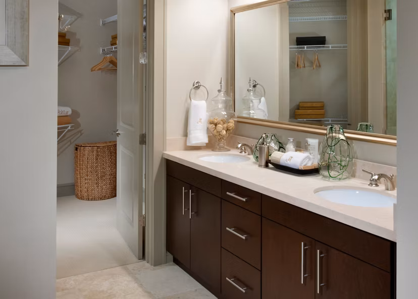 Modern bathroom with sleek fixtures and spacious layout in Ashton San Francisco Apartments