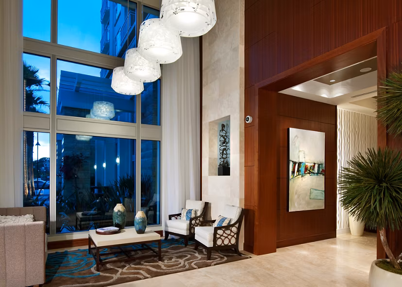 Modern clubhouse with stylish furnishings at Ashton San Francisco Apartments, ideal for luxury living and social events