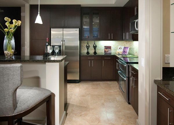 Modern kitchen with stainless steel appliances at Ashton San Francisco Apartments