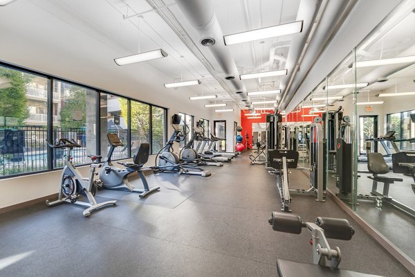 fitness center at Pencil Factory Flats Apartments