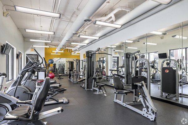 Modern fitness center with state-of-the-art equipment at Pencil Factory Flats Apartments