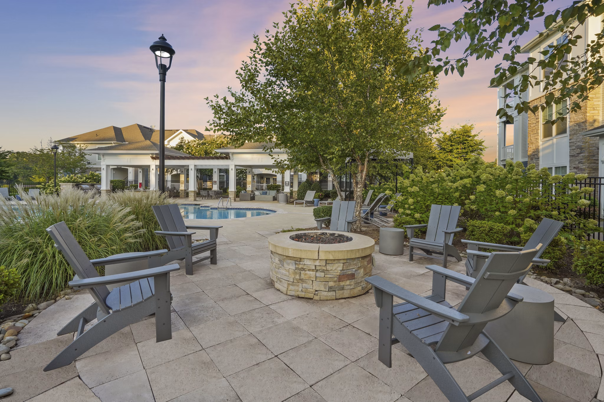 fire pit at Realm at Patterson Place Apartments