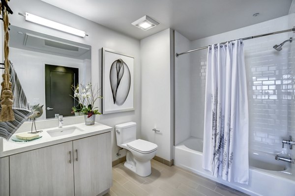 bathroom at Quimby at Bay Meadows Apartments