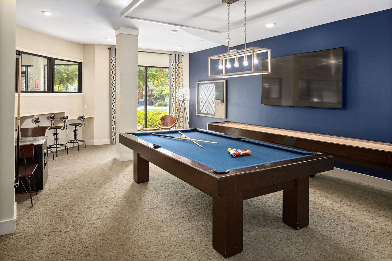 Game room at 400 Belmont Apartments