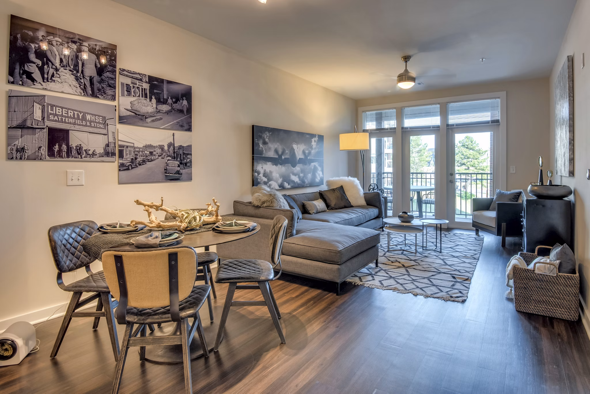 Spacious living room with modern decor at Liberty Warehouse Apartments