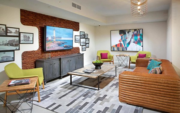 Clubhouse with modern design elements at South of Atlantic (SofA) Apartments, featuring luxury amenities and elegant interiors