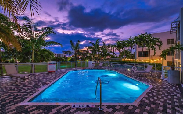 Sparkling outdoor pool at South of Atlantic (SofA) Apartments, a Greystar luxury community offering premium leisure amenities