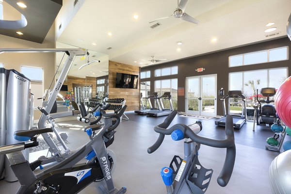 Modern fitness room with state-of-the-art equipment at Villas on the Hill Apartments