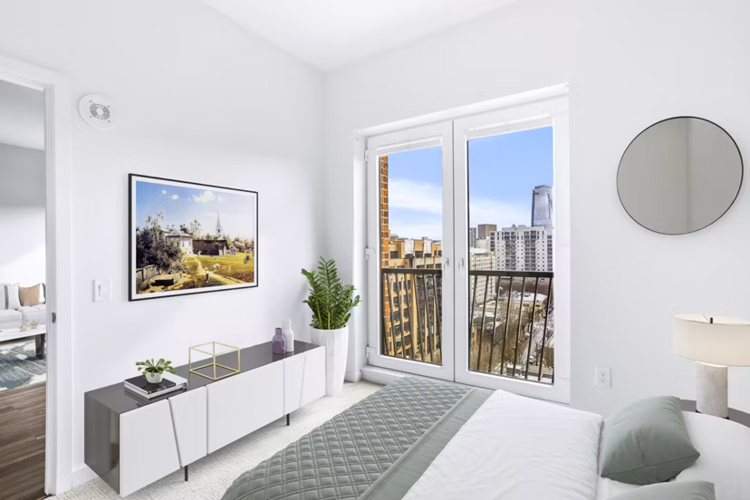 Spacious bedroom with modern decor at Dianne Apartments: Luxury living by Greystar