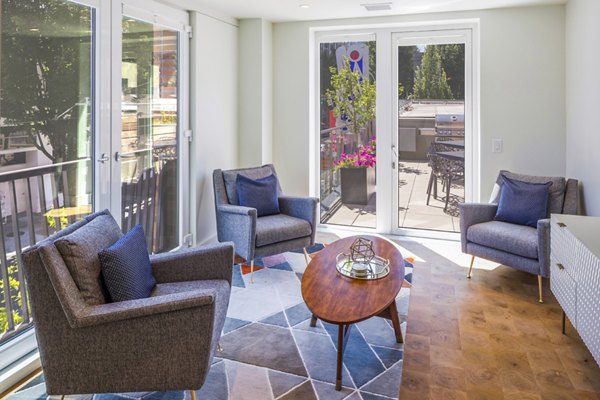 Modern clubhouse and lobby featuring stylish seating at Dianne Apartments
