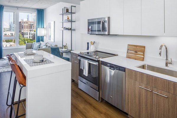 Modern kitchen with sleek appliances in Dianne Apartments