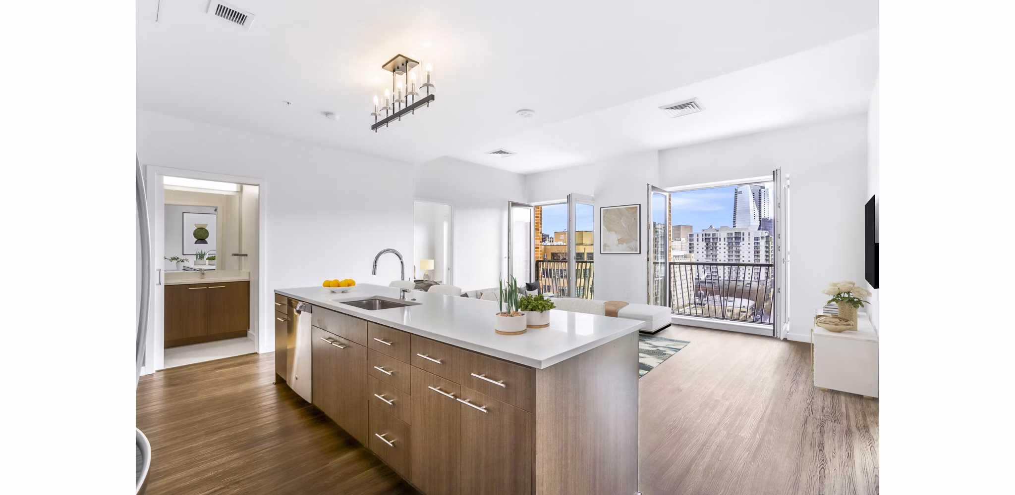 Modern kitchen with stainless steel appliances at Dianne Apartments, Greystar luxury apartments