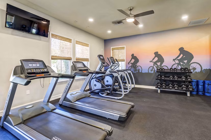fitness center at Cape May at Harveston Apartments
