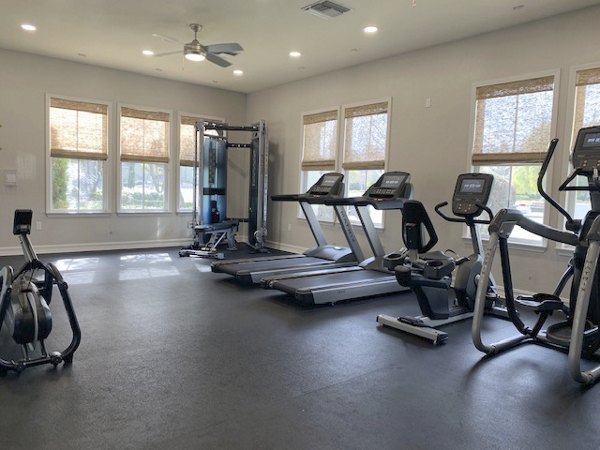 Fitness center equipped with modern gym equipment at Cape May at Harveston Apartments