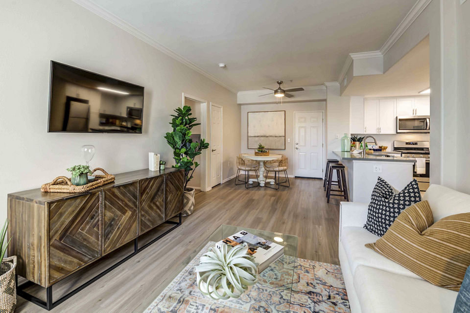 living room at Cape May at Harveston Apartments