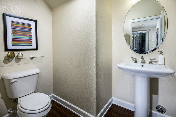 Elegant bathroom featuring sleek fixtures at Townhomes at Lost Canyon Apartments