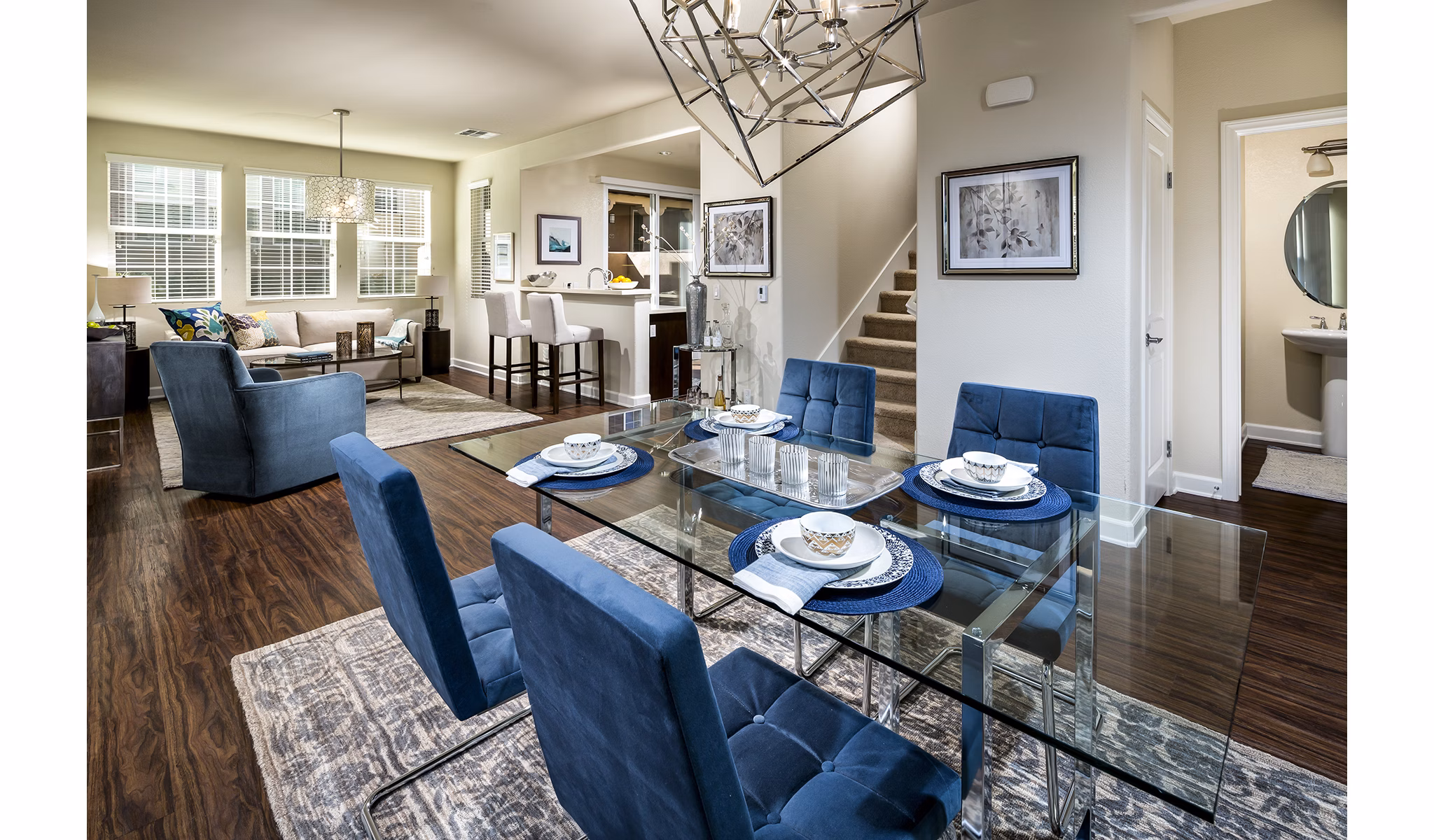 Dining room featuring elegant furnishings at Townhomes at Lost Canyon Apartments