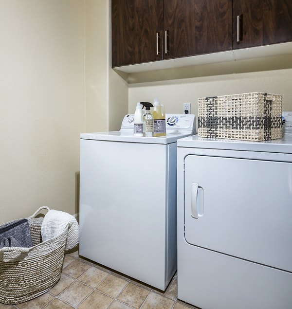 Laundry room with energy-efficient appliances at Townhomes at Lost Canyon Apartments