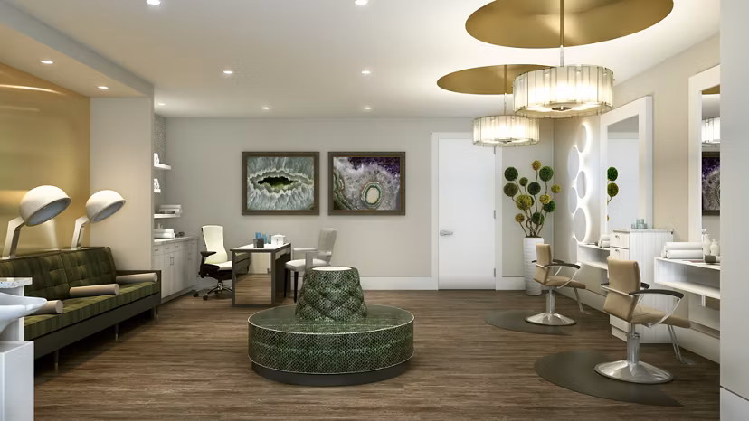 Clubhouse with modern furnishings at Overture Sugar Land 55+ luxury apartments