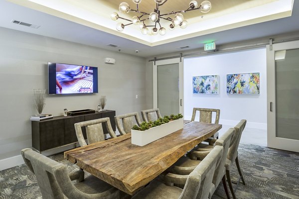 Meeting facility with modern design at Overture Sugar Land luxury apartments, offering versatile spaces for gatherings and events