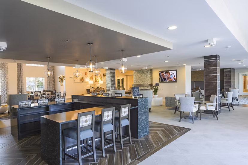 Elegant clubhouse featuring modern decor and seating at Overture Sugar Land, ideal for social gatherings and community events