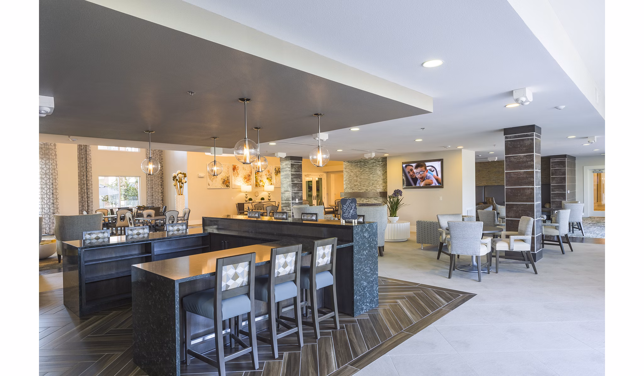 Elegant clubhouse featuring modern decor and seating at Overture Sugar Land, ideal for social gatherings and community events