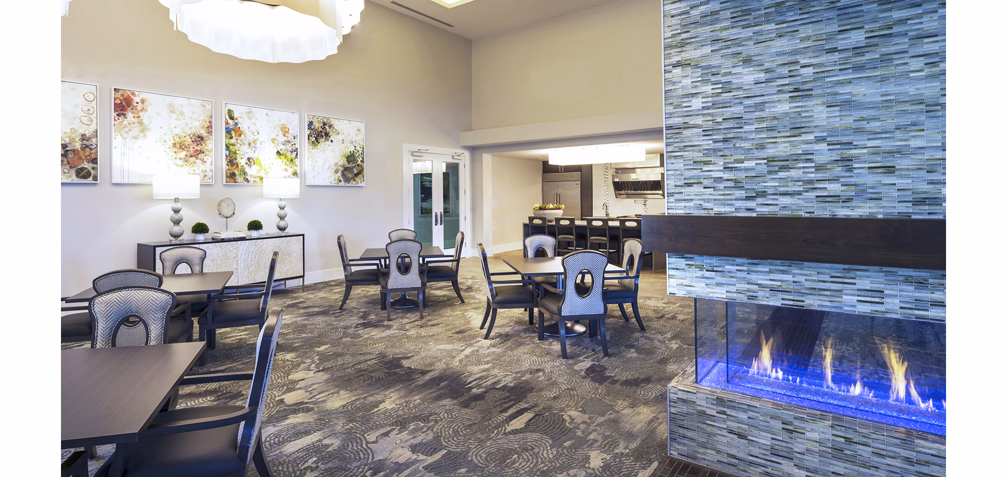 Spacious clubhouse with modern dÃ©cor at Overture Sugar Land luxury apartments