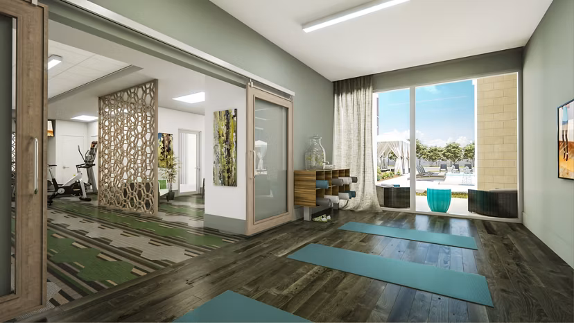 Modern fitness center with state-of-the-art equipment at Overture Sugar Land luxury apartments