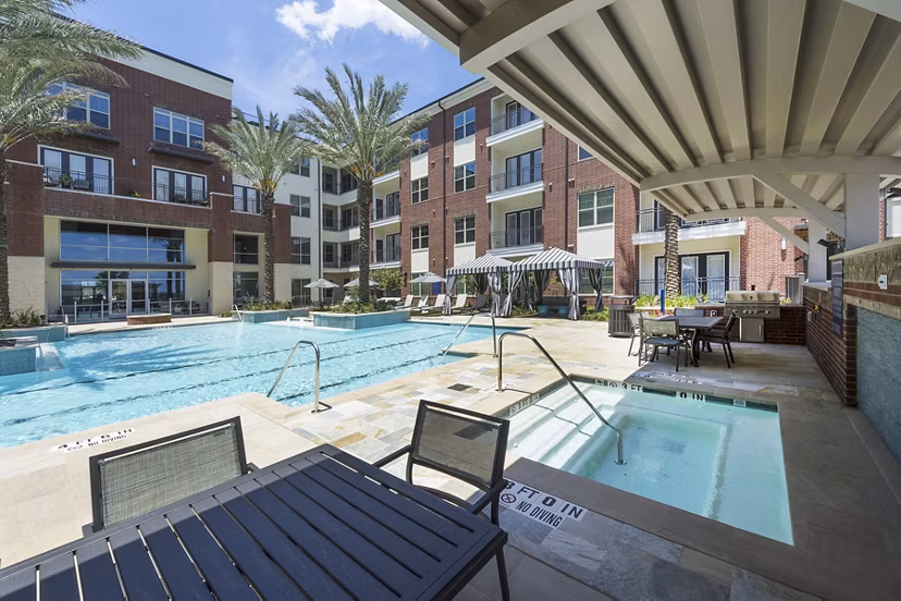 Resort-style pool at Overture Sugar Land luxury apartments