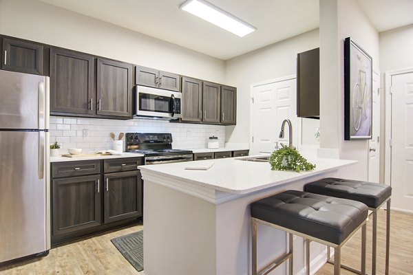 Luxurious kitchen with modern appliances and marble countertops at Avana North Point Apartments