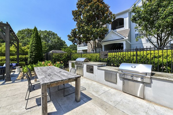 Patio with stylish outdoor seating at Avana North Point Apartments, luxury living in Alpharetta