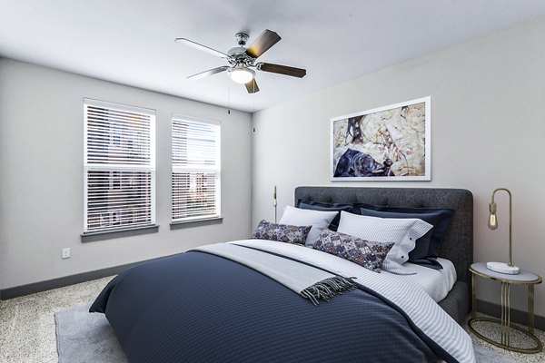 Spacious bedroom with modern decor at Landmark on Lovers Apartments, luxurious living by Greystar near the heart of the city