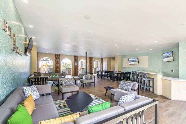 Private patio with modern furniture at Landmark on Lovers Apartments