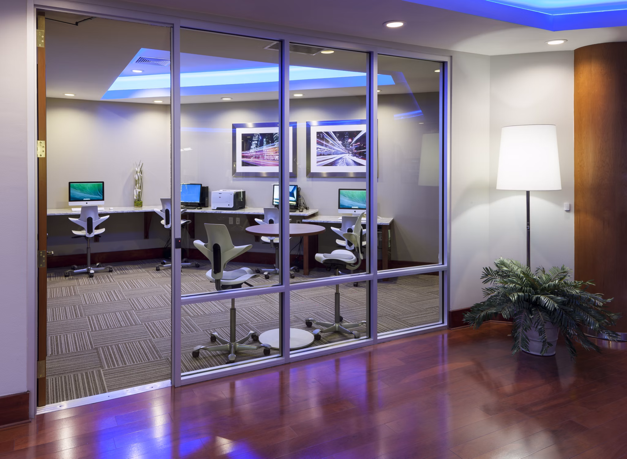 Modern business center with open workspace at Landmark on Lovers Apartments, ideal for professionals seeking luxury living in vibrant community setting