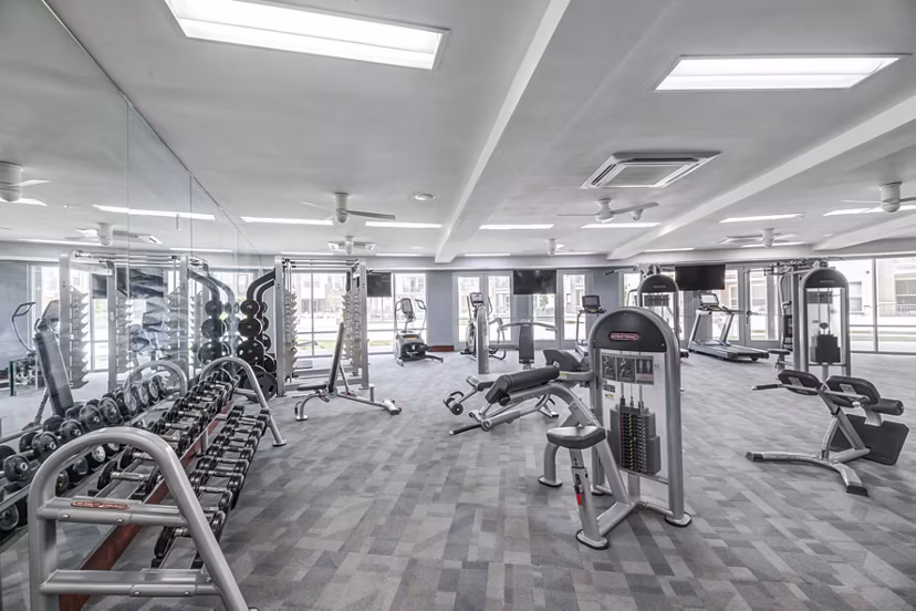 fitness center at Landmark on Lovers Apartments
