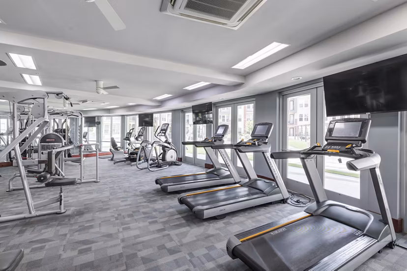 fitness center at Landmark on Lovers Apartments