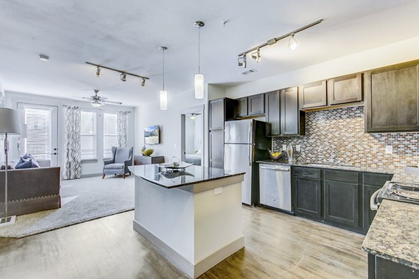 Modern kitchen with stainless steel appliances in Landmark on Lovers Apartments, offering luxury living in a stylish atmosphere