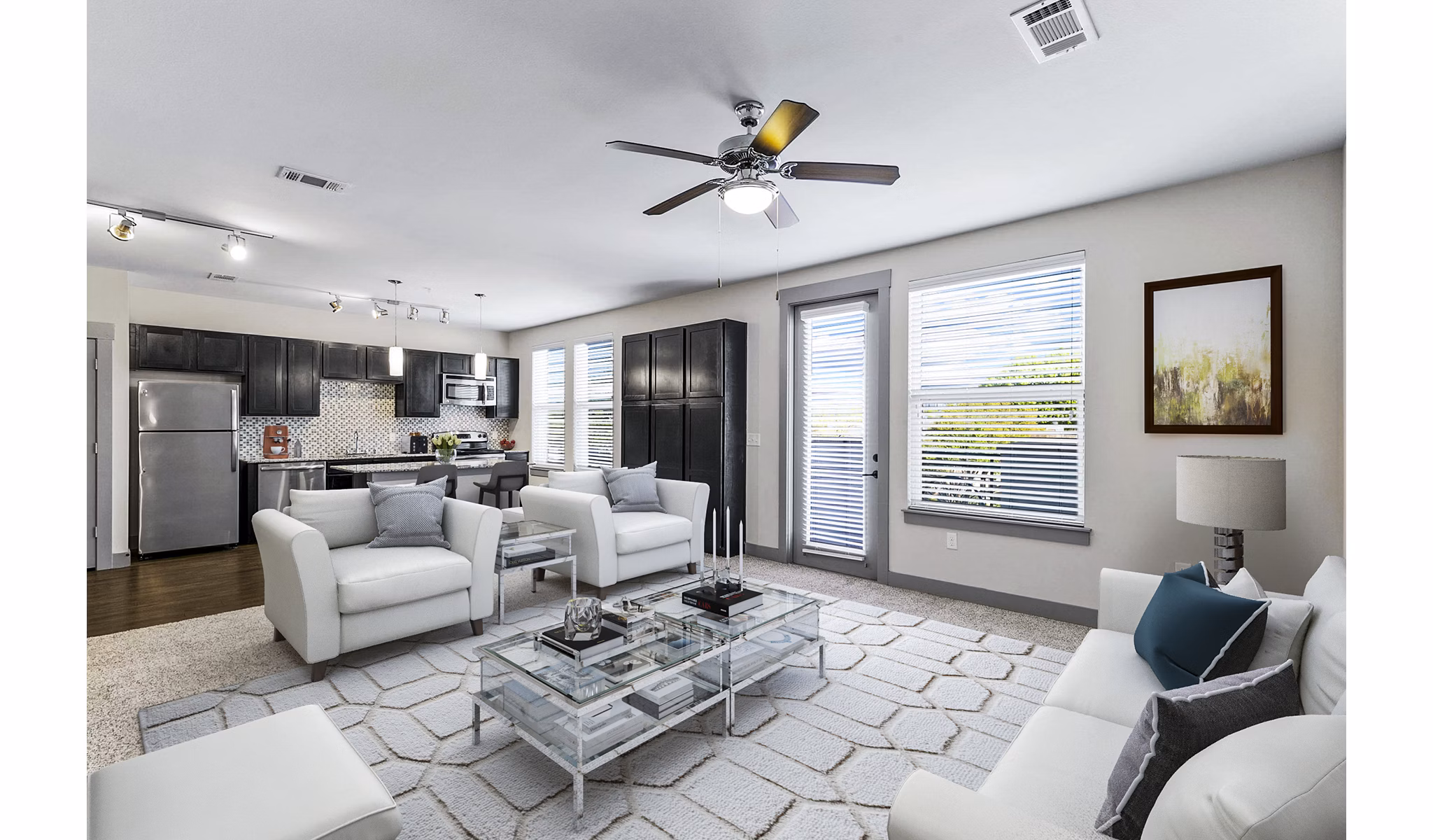 Spacious living room with designer furnishings in Landmark on Lovers Apartments