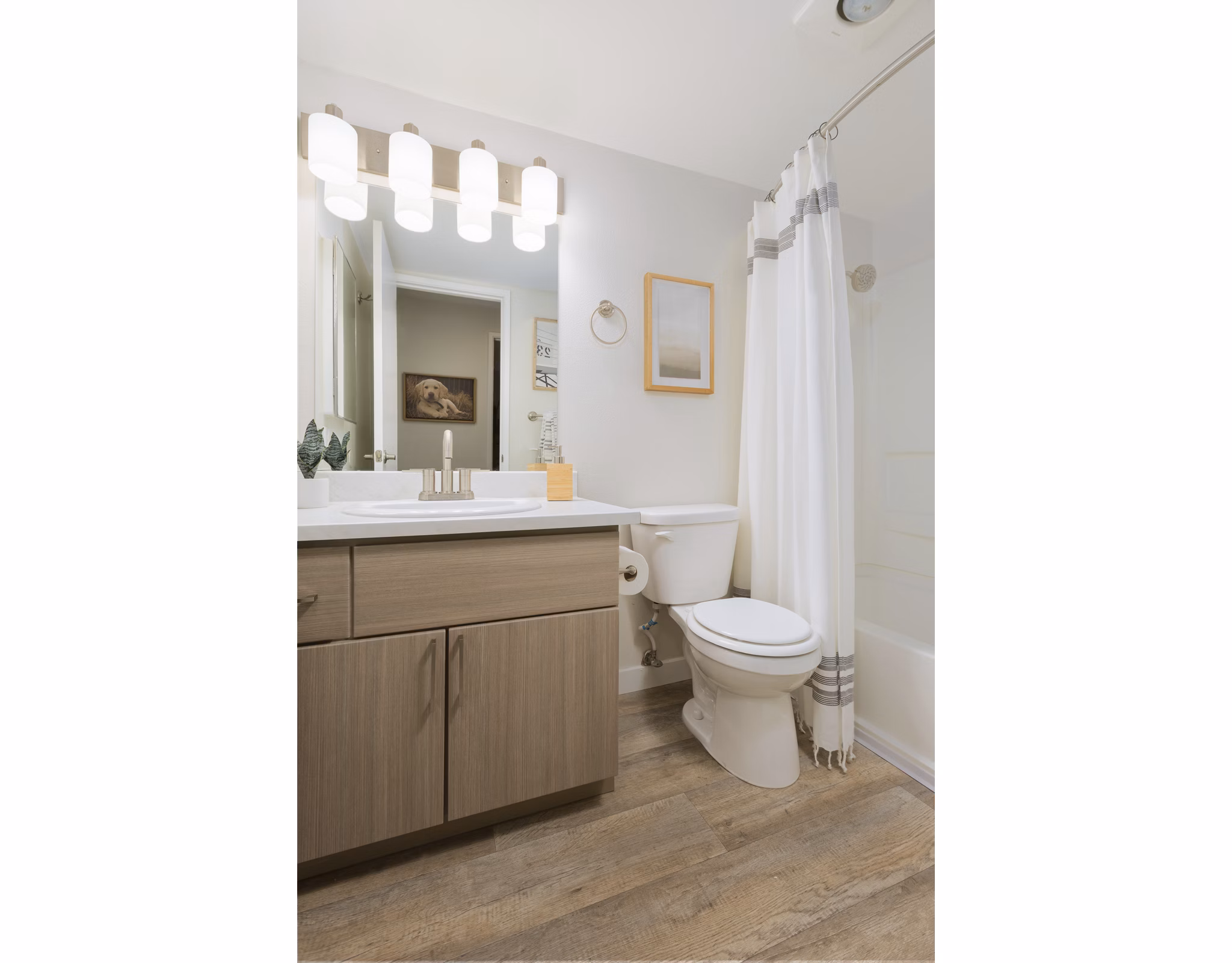 Bathroom with sleek fixtures and modern design at Brookside 112 Apartments, highlighting luxurious living in a Greystar community