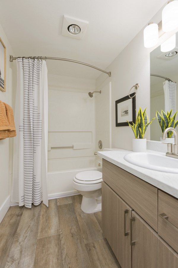 Contemporary bathroom with sleek fixtures at Brookside 112 Apartments, Greystar luxury apartments community