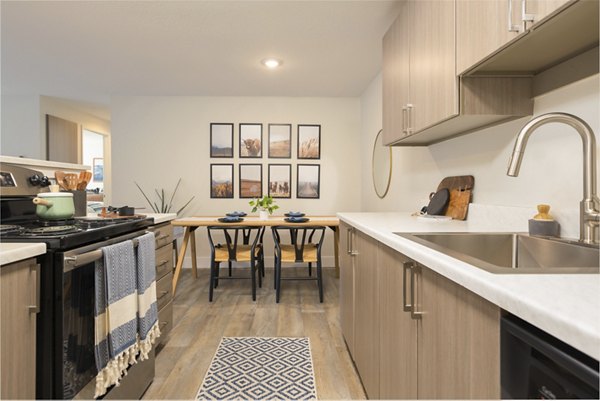 Modern kitchen with stainless steel appliances at Brookside 112 Apartments