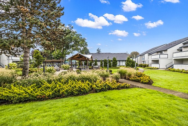 Outdoor grill area with stainless steel grills and seating at Brookside 112 Apartments, perfect for social gatherings and cookouts