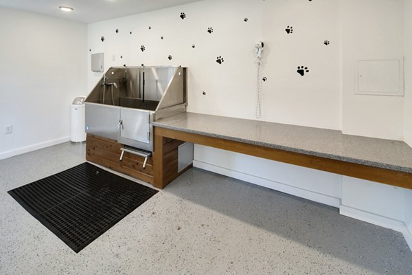 Dog wash station at Brookside 112 Apartments offering pet care amenities for luxury living