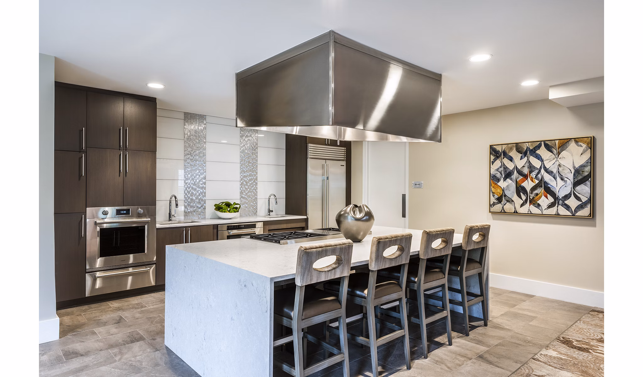 Elegant clubhouse with modern decor at Overture Fair Ridge Apartments, ideal for social gatherings and community events