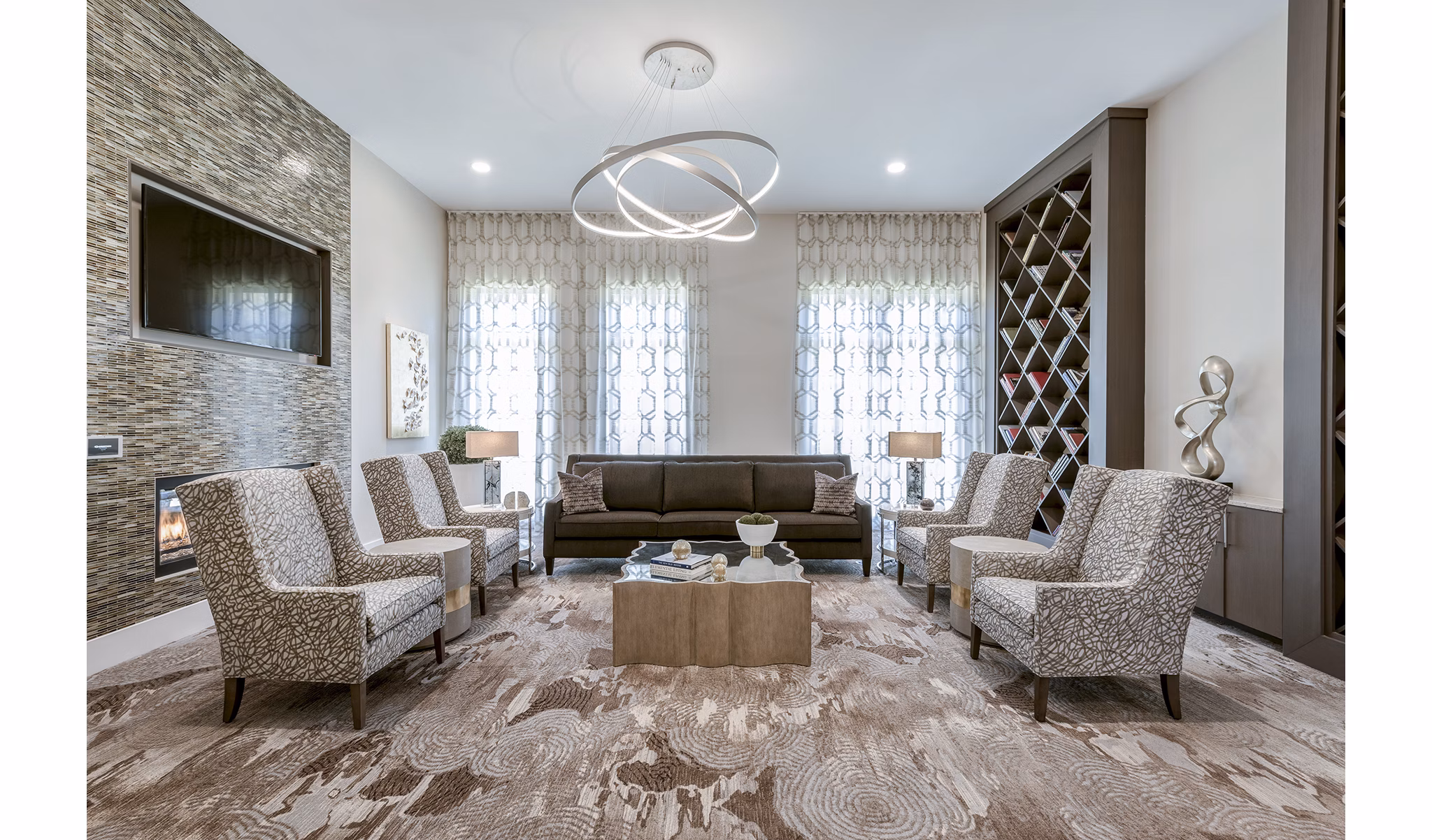 Clubhouse featuring modern leisure spaces at Overture Fair Ridge Apartments