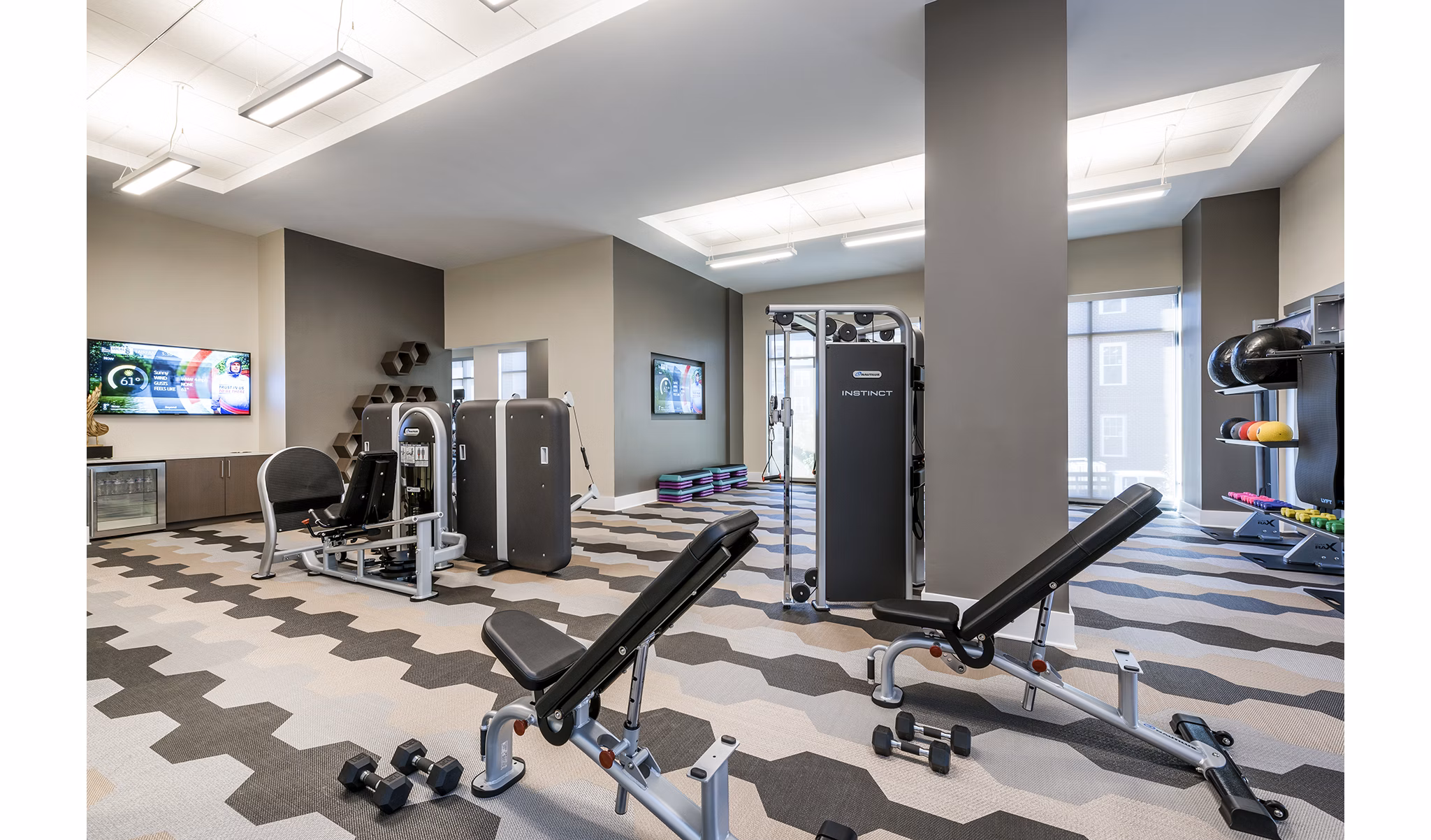 Greystar fitness center featuring state-of-the-art equipment for residents' wellness and workout routines