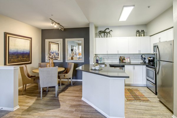 Modern kitchen with stainless steel appliances at Avana One Six Four Apartments