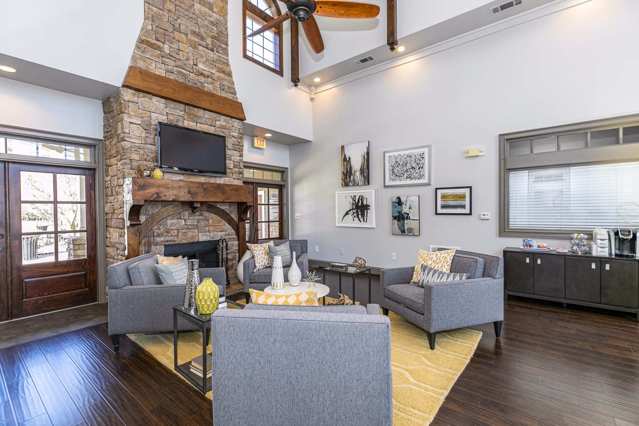 Elegant clubhouse featuring modern design at Andover at Johns Creek Apartments