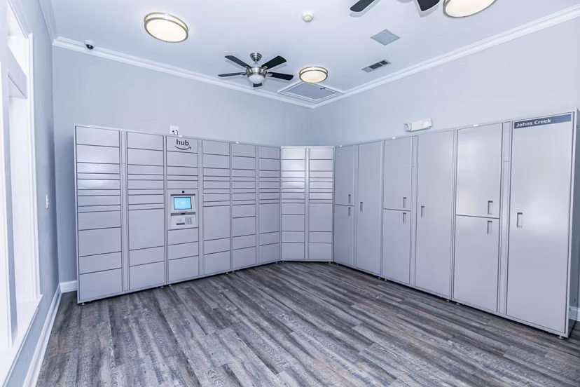 Parcel locker for residents at Andover at Johns Creek Apartments, convenient package storage solution for luxury living